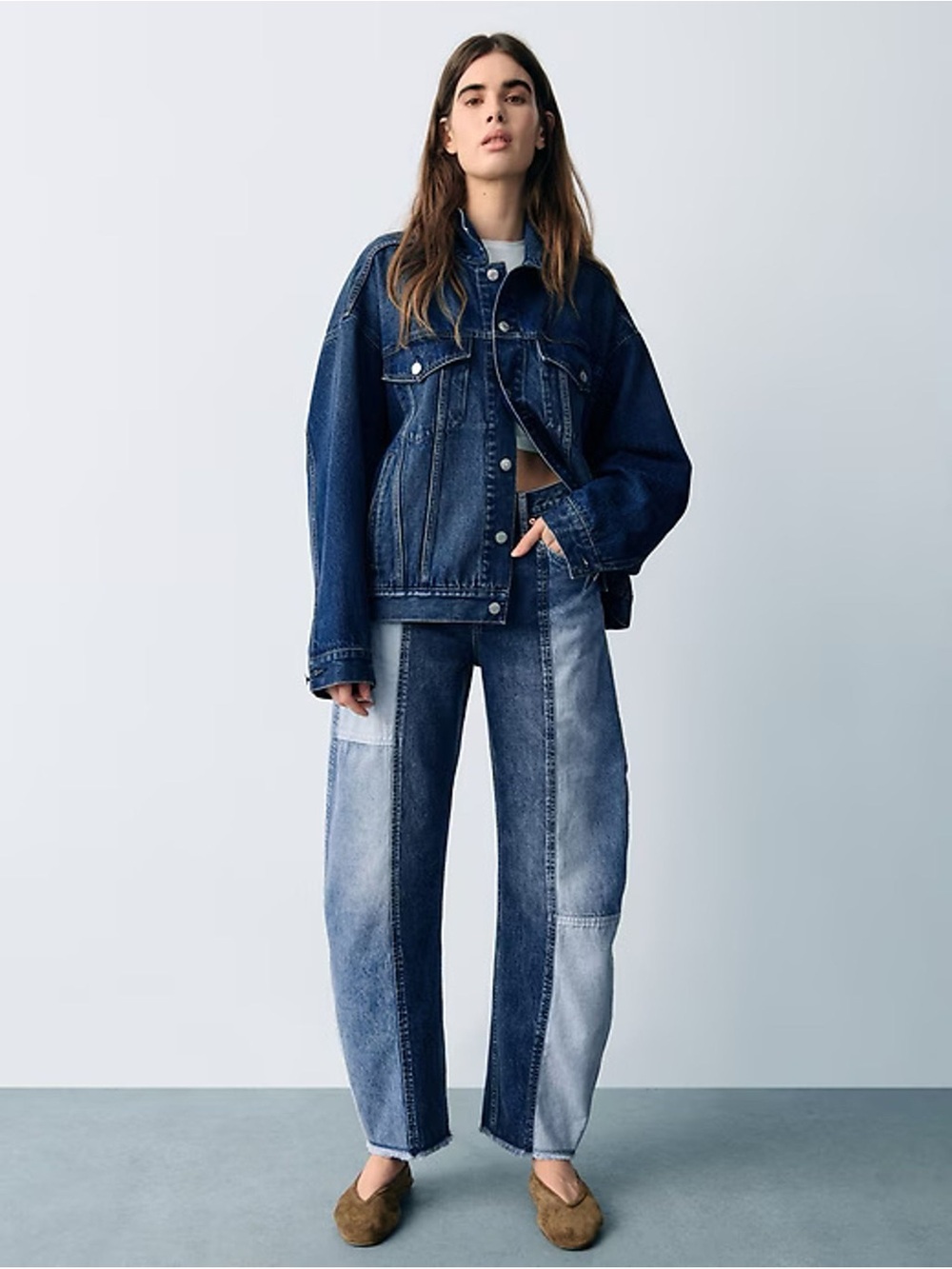 Gap High Rise Barrel Patchwork Jeans